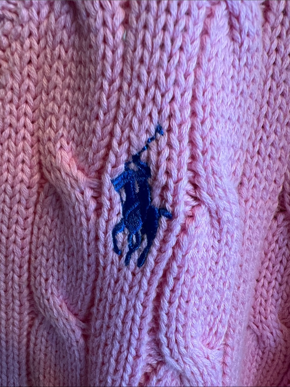 Ralph Lauren Pink Cable-Knit V-Neck Sweater with Blue Pony - Picture 3 of 5